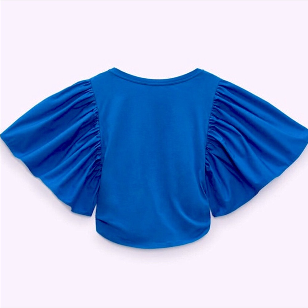 NWT Zara Ruffle Puff Sleeve Crop Top - Picture 6 of 7